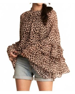 Davi & Dani Vintage Ruffle Sleeve Boho Blouse - Brown