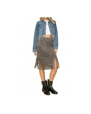 Vocal Apparel Rhinestone Hem Denim Jacket - Blue