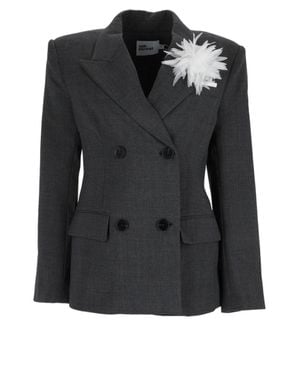 Self-Portrait Feather Embellished Double-Breasted Blazer - Black