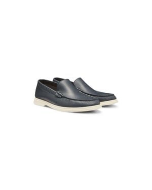 BOSS Tumbled-Leather Moccasins With Logo Detail - Blue