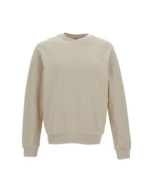 A.P.C. Crew Neck Sweatshirt With Ribbed Trims And Logo Embroidery - White