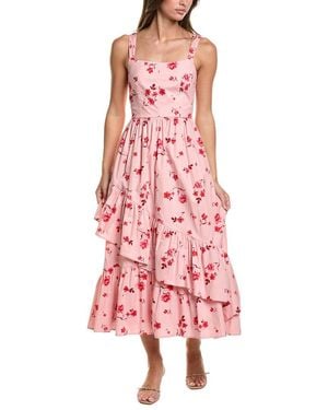 Cece Corset Asymmetrical Hem Ruffle Midi Dress - Red