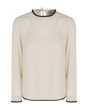 Semicouture Sand Georgette Long-Sleeve Blouse - Natural