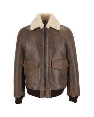 Schott Nyc Shearling Collar Leather Jacket - Brown