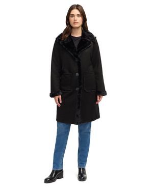 NVLT Single Breasted Shearling Coat - Black