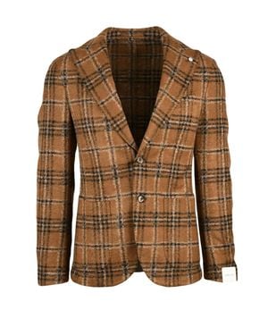 L.B.M. 1911 Round Jacket With Classic Plaid Pattern And Button Closure - Brown