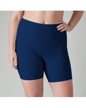 Calypsa Plus High Waisted Mid-Thigh Swim Shorts - Blue