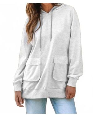 Shewin Double Flap Pocket Drawstring Hoodie - Gray