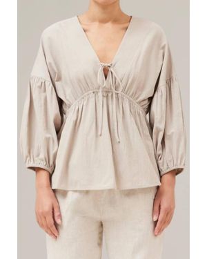 GRADE & GATHER Cotton Summer Tie Blouse - Natural