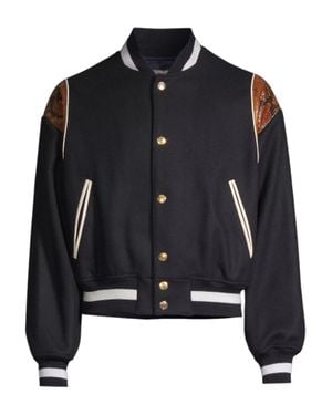 Bally 6305032 Wool-Blend Snakeskin-Embossed Bomber Jacket - Black