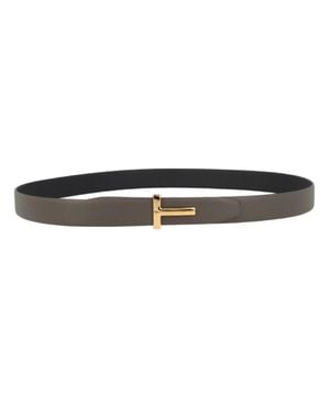 Tom Ford T Icon Textured Calf Leather T Buckle Belt - Black