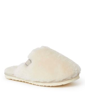 Dearfoams Fireside By Shelly Beach Genuine Shearling Scuff Slippers - Natural