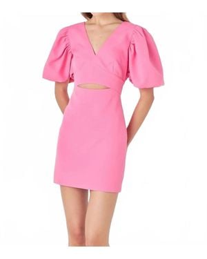 Endless Rose Ivonna Puff Sleeve Cut Out Mini Dress - Pink