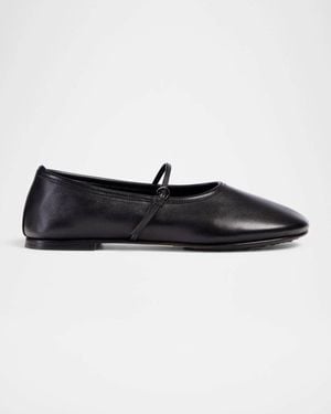Dear Frances Balla Strap Leather Ballerina Flat Shoes - Black