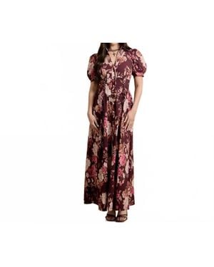 Skylar Rose Puff Sleeve Maxi Dress - Red