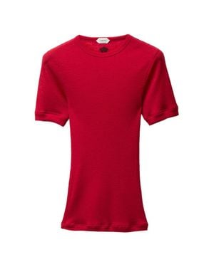 Versace Fitted Silk-Nylon Blend Top With Round Neckline - Red