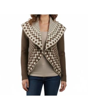 She + Sky Long Sleeve Ribbed Cardigan - Brown