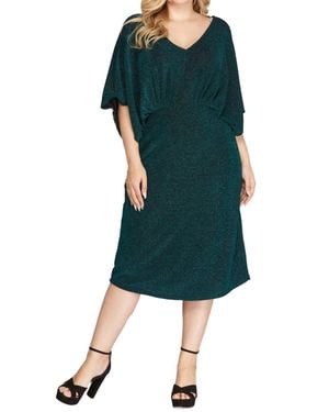 She + Sky Kimono Sleeve Lurex Stretch Midi Dress - Green