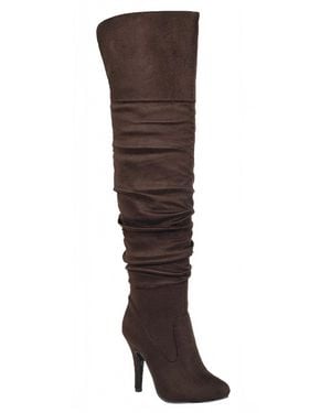 SurelyMine Unmatchable Pointy Slouchy Knee And Thigh High Boots - Brown