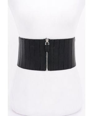 Fashnzfab Multi Pu Zip Front Elastic Belt - Black