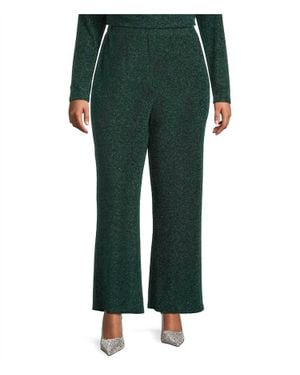 Skies Are Blue Metallic Lurex High Waist Wide Leg Pants - Green