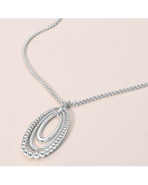 Fashnzfab Metal Beaded Edge Layered Open Oval Pendant Necklace - Multicolor