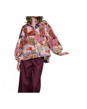 FRNCH Gerbera Blong Sleeve Button Down Shirt - Red