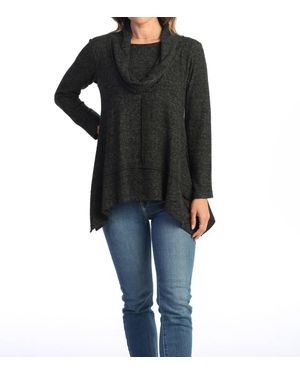 Jess & Jane Brushed Knit Pocket & Cowl Neck Top - Black