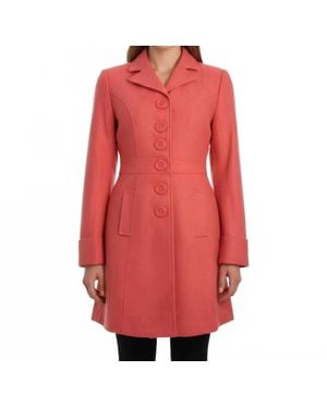 Tulle Single-Breasted Button-Down Walker Coat - Red