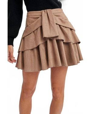 Bluivy Out On The Town Suede Ruffled Mini Skirt - Brown