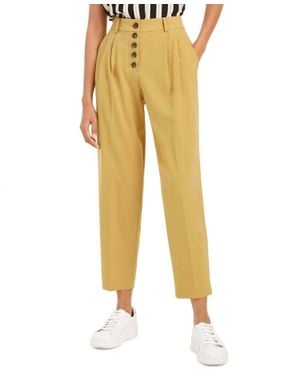 BarIII Button Front Pleated Formal Pants - Yellow
