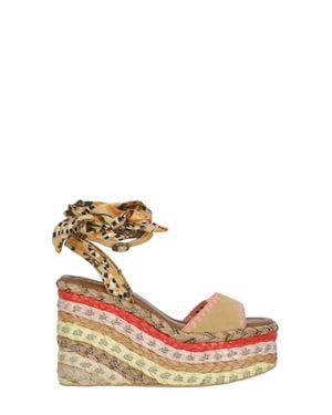 Kurt Geiger Chelsea Scarf Wedges Raffia Sandals - Pink
