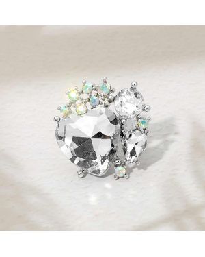 Fashnzfab Heart Crystal Cluster Embellished Statement Stretch Ring - Purple