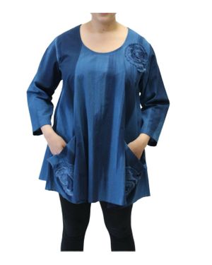modee Hand Painted Cotton Swirl Swing Tunic - Blue