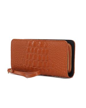 MKF Collection by Mia K Eve Genuine Leather Crocodile-Embossed Wristlet Wallet By Mia K - Brown