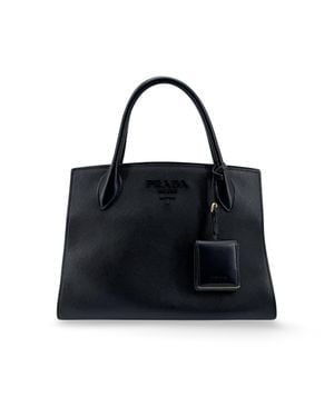 Prada Saffiano Monochrome Medium Tote Bag - Black