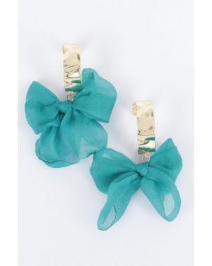 Fashnzfab Metal Fabric Flower Earring - Blue