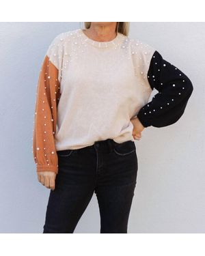 Bibi A Pearly Affair Pearl Beaded Color Block Sweater - Black