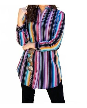 Lucky & Blessed Serape Button Up Tunic Shirt - Blue