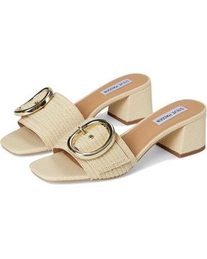 Steve Madden Seacrest Sandal Natural Raffia Slip-On Block Heel Gal1701 - Metallic
