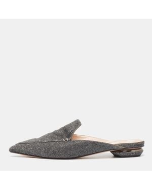 Nicholas Kirkwood Glitter Fabric Flat Mules - Gray