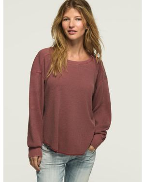 Lucky Brand Waffle Fabric Mix Ls Top - Red