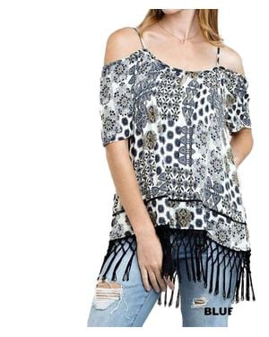 Kori Off The Shoulder Fringe Top - Blue