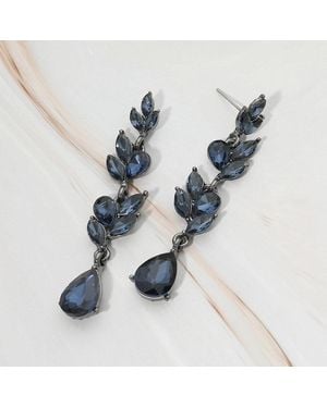 Fashnzfab Teardrop Marquise Stone Link Dangle Evening Earrings - Blue