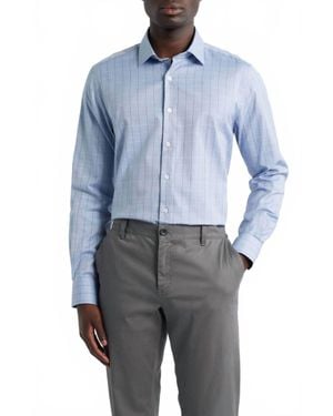 Scott Barber Melange Dobby Pane Long Sleeve Shirt - Blue