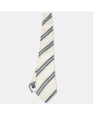 Giorgio Armani Cream Diagonal Striped Silk Tie - White