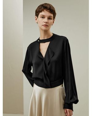 LILYSILK V-Neck Collared Silk Shirt For - Black