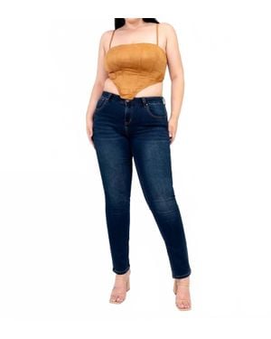 Grace In La Basic Soft Denim Mid-Rise Skinny Jeans - Blue