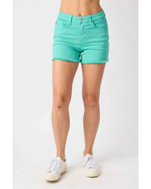 Judy Blue Trinity Fray Hem Shorts - Green