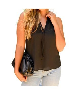 Veronica M Pleated Neck Shell Top - Black